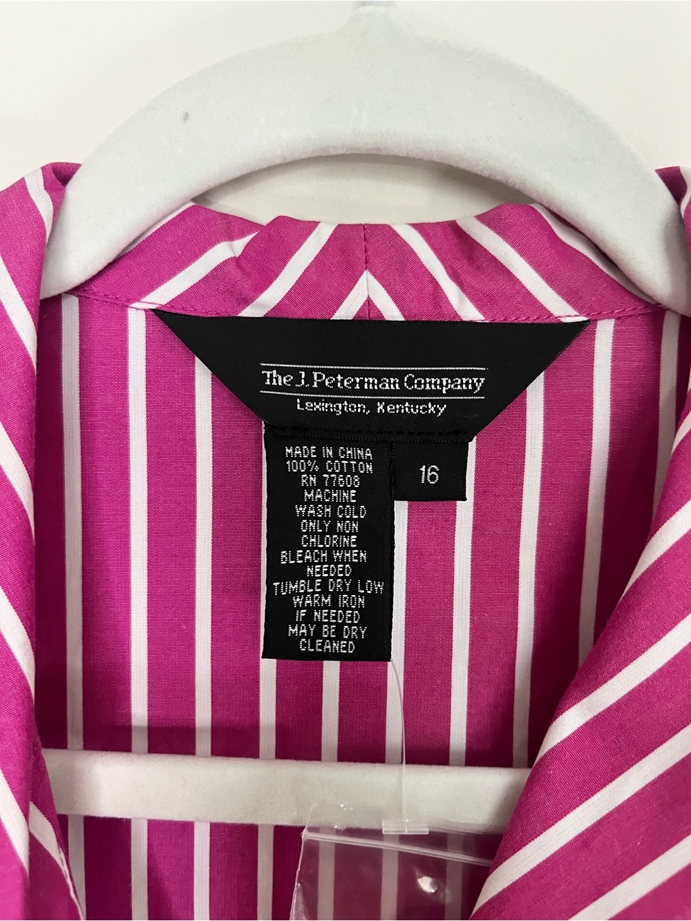 J. Peterman Pink White Stripe Shawl Collar Wrap Blouse Tie Waist Sz 16 Coastal - Picture 6 of 13